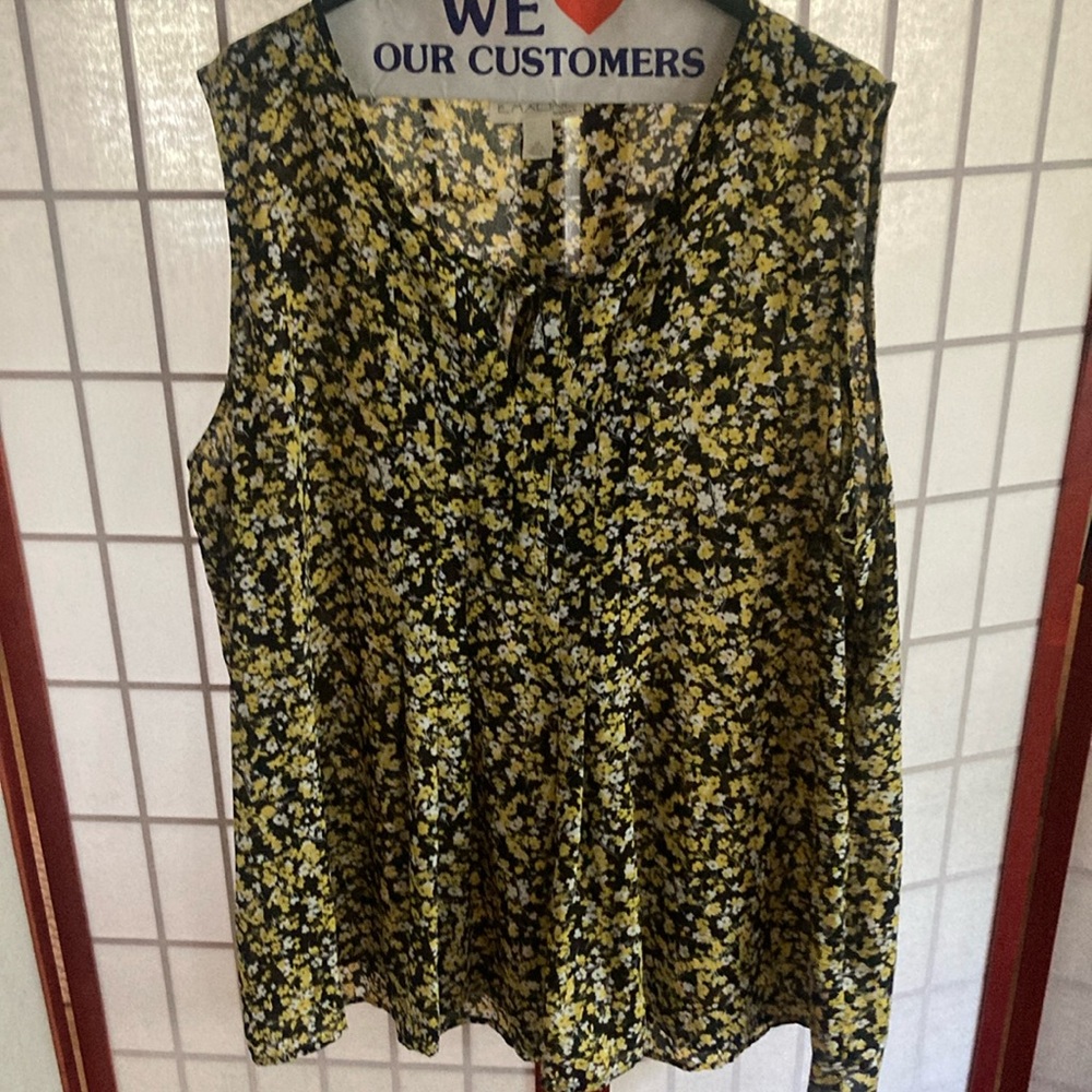 Black and Yellow Tie Front Blouse